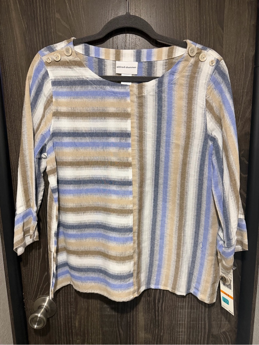 NWT Alfred Dunner Summer Solstice Striped Button Shoulder Top Size Small